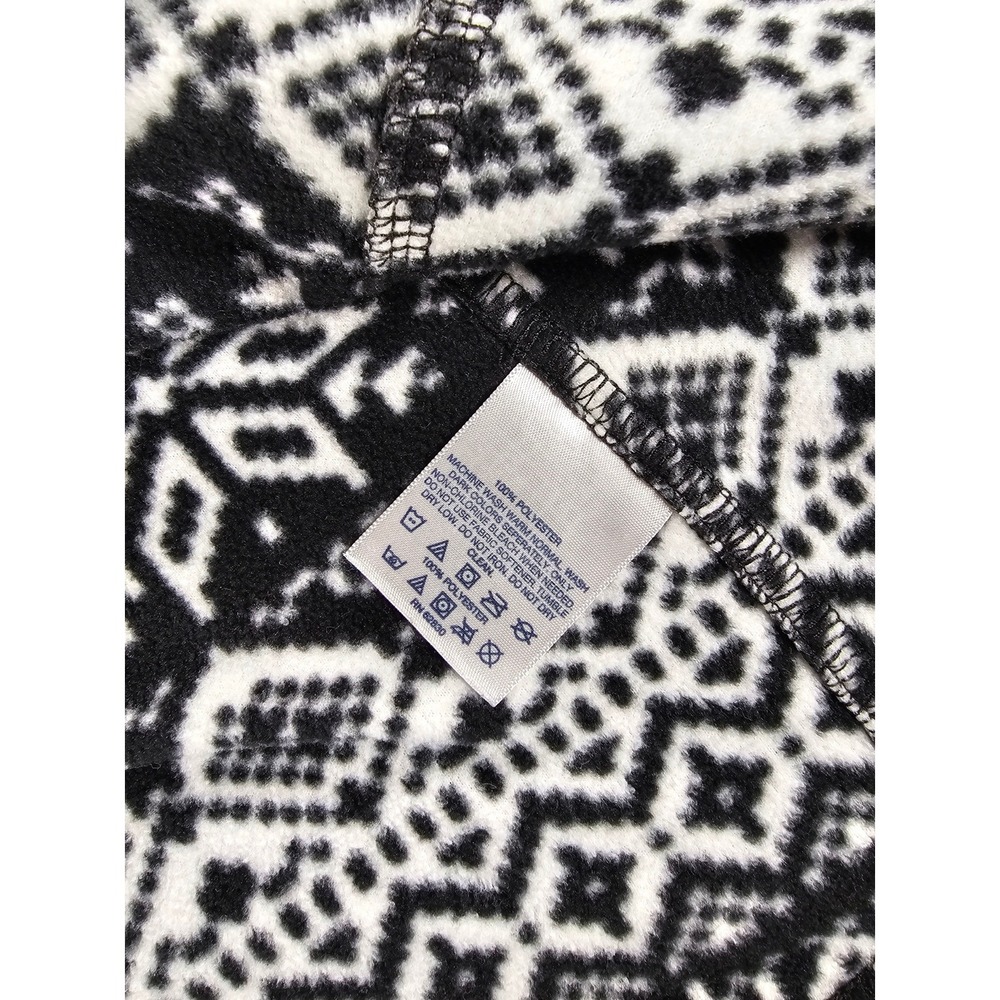 Lands End Womens Fleece Quarter Zip‎ Pullover Black White Fair Isle Snowflake L - Picture 10 of 10